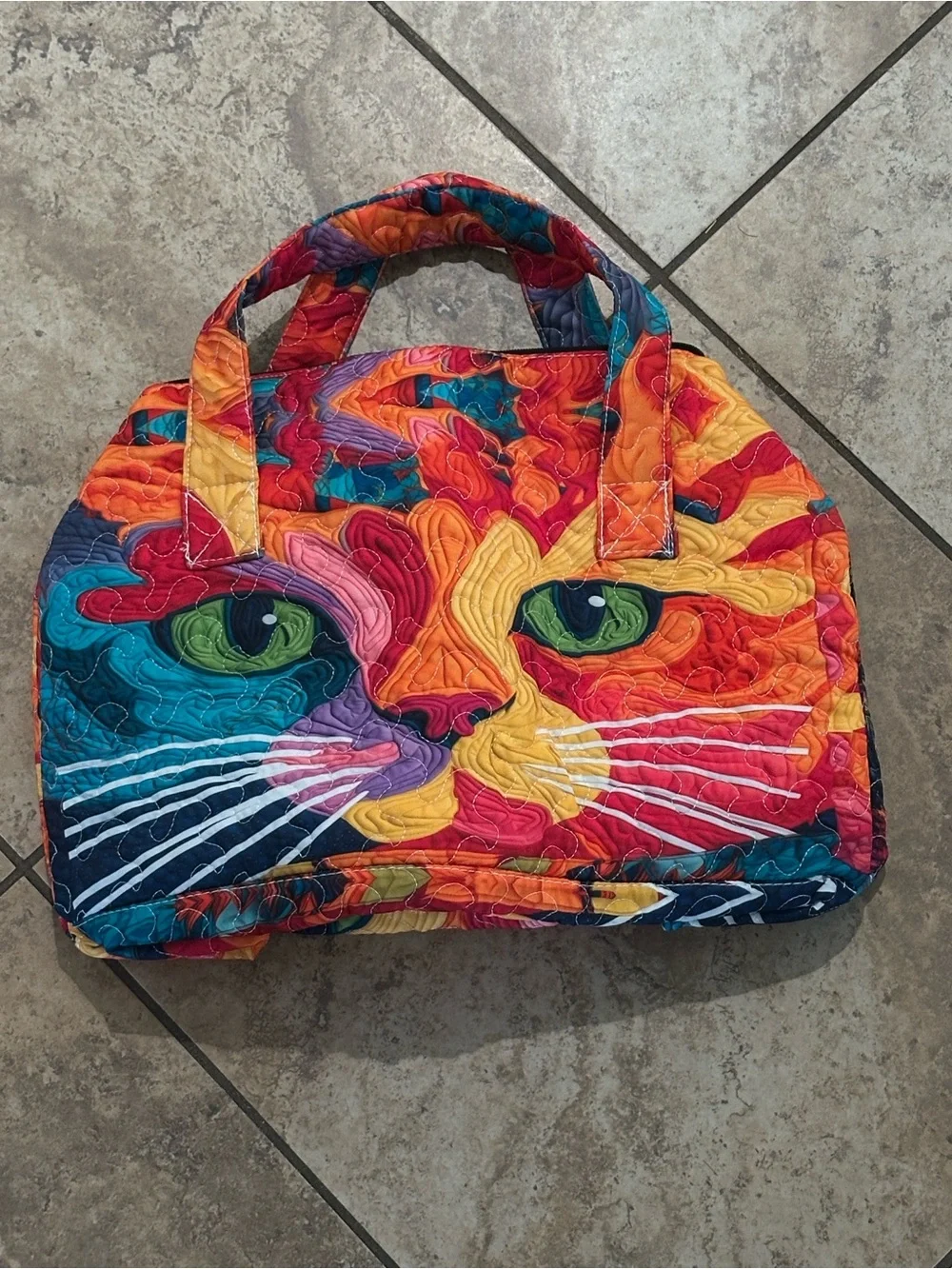 Colorful Cat Face Quilted Tote - Multicolor